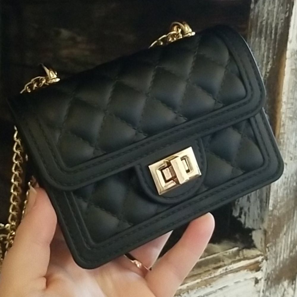 NWT Deluxity Black Quilted Mini Purse Gold Bag